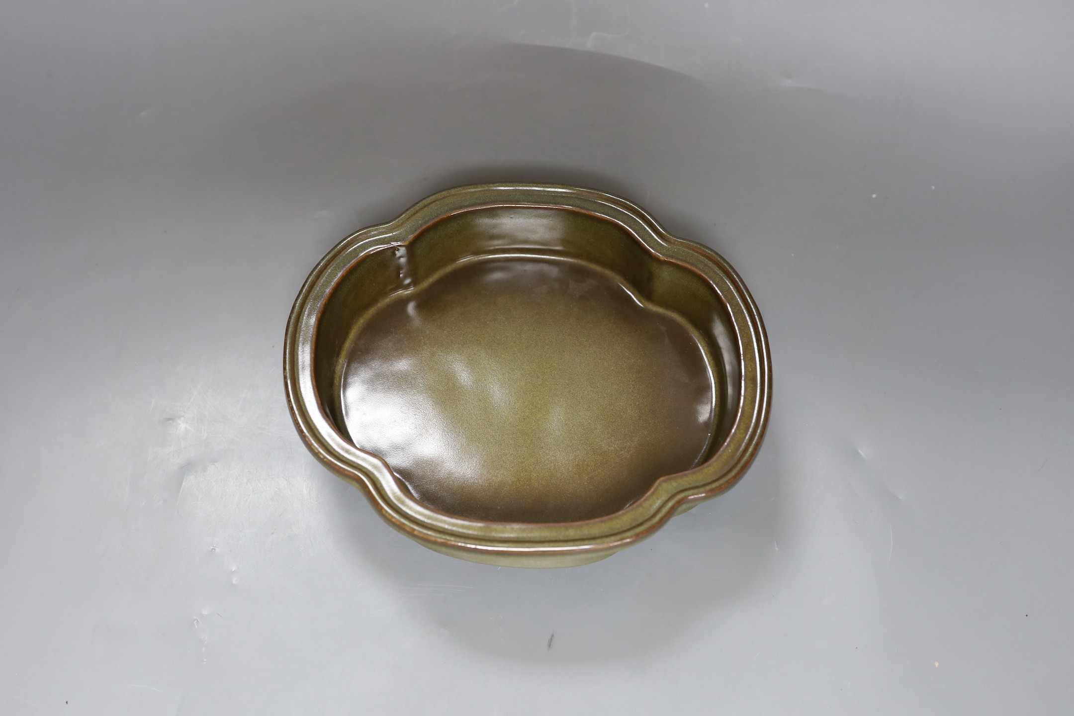 A Chinese tea dust glazed narcissus bulb pot, 22.5cm wide